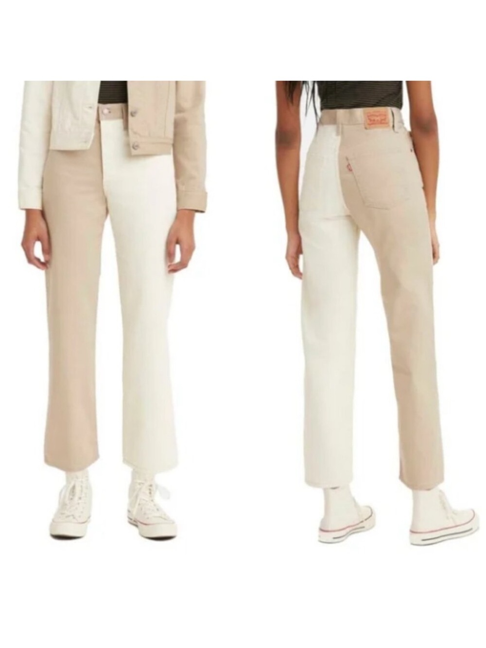 Levi's Two-Tone Straight Leg Jeans in Beige and Off-White